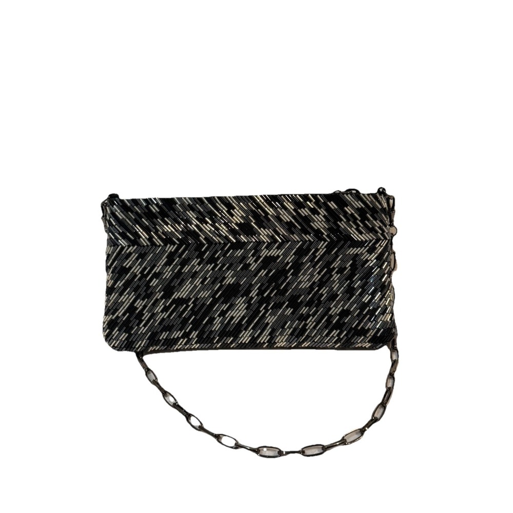 Inge Christopher envelope clutch vintage chevron pattern bugle glass beads BAG